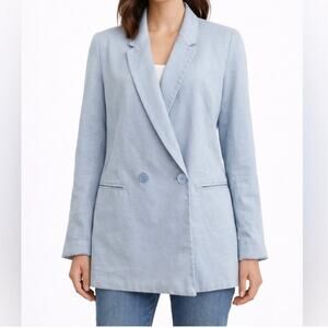 H&M Double Breasted Oversized Blazer Jacket Women's Small Soft Blue